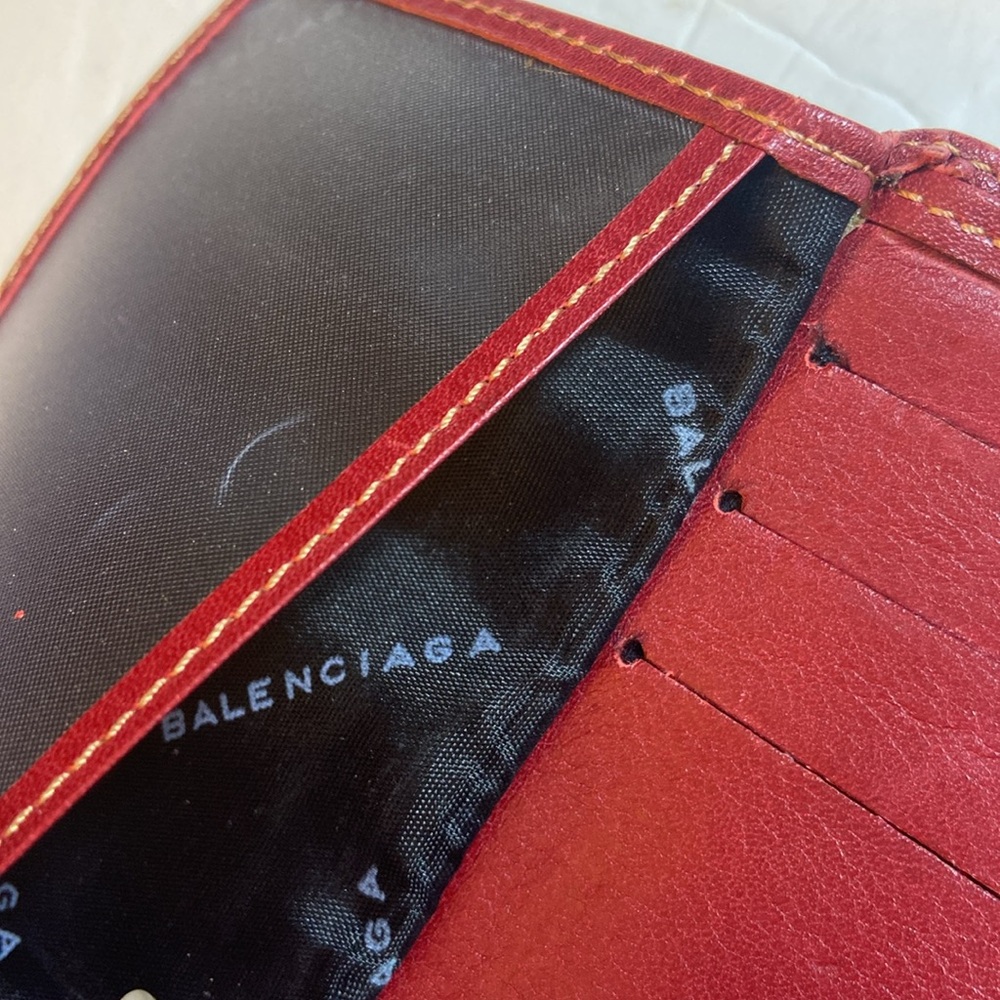 VTG Balenciaga Paris Cherry Red Leather Bifold Walllet Snap Zipper Closures - Picture 5 of 11